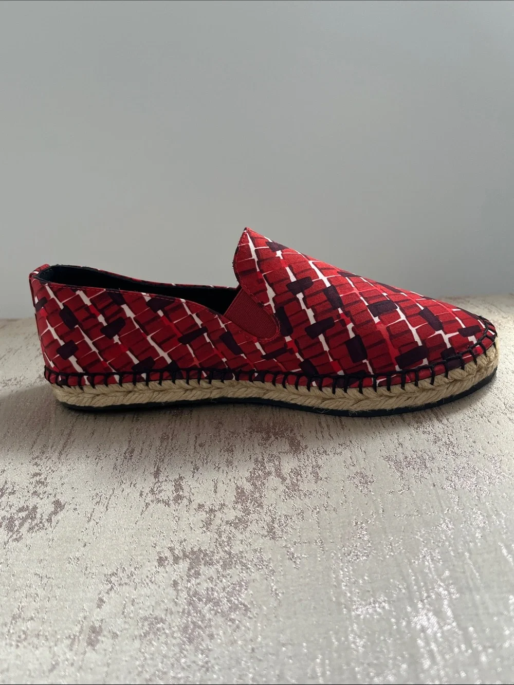 Bottega Veneta Red Grid-Patterned Slip-On Espadrilles